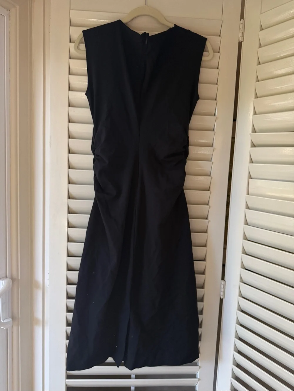 Classic Black Sleeveless Ruched Midi Women’s Dress - Picture 2 of 3